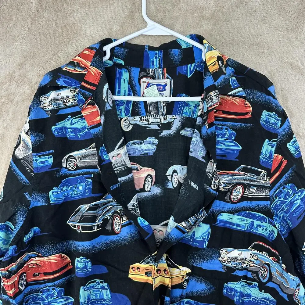 Reyn Spooner Shirt Mens XL Multicolor Car Print Hawaiian Button Front Rayon